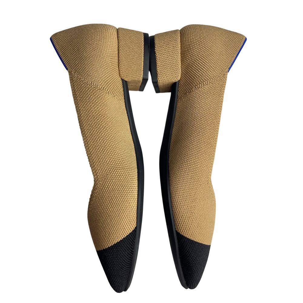 Rothys The High Point Wren Cap Toe Knit Shoes 7 Tan Black Pointed Toe Low Heel - Picture 8 of 13